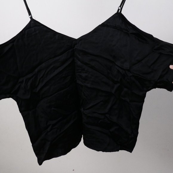 Black satin open shoulder blouse - Picture 3 of 6
